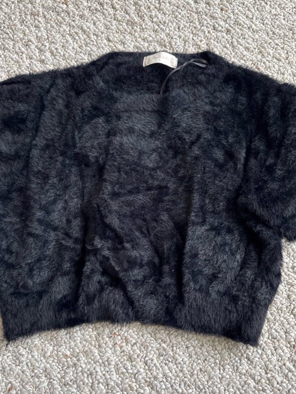 Black Fuzzy Crewneck Women's Sweater